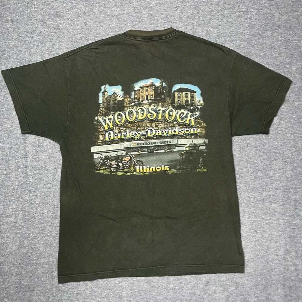 Vtg Harley Davidson Mens Woodstock Illinois Moto Biker T Shirt Blk Large‎ - Picture 4 of 7